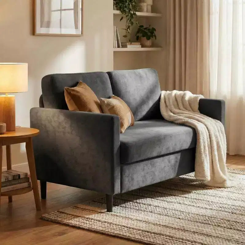 Divano a 2 posti "Loveseat" in simil lino beige / grigio / grigio chiaro
