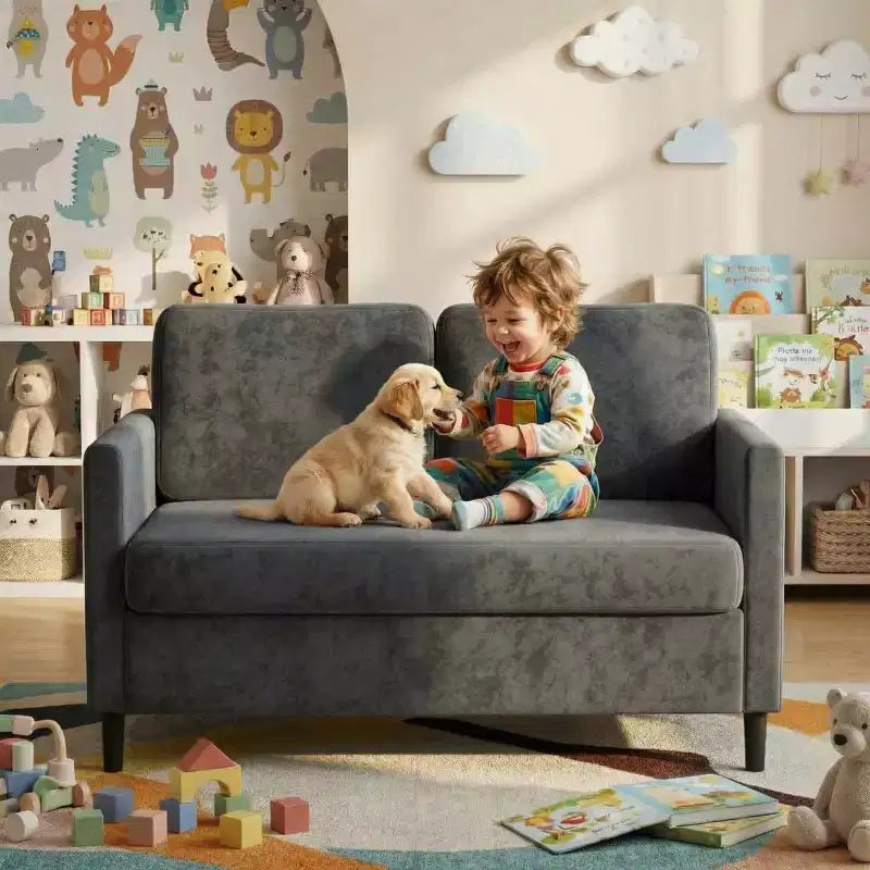 Divano a 2 posti "Loveseat" in simil lino beige / grigio / grigio chiaro