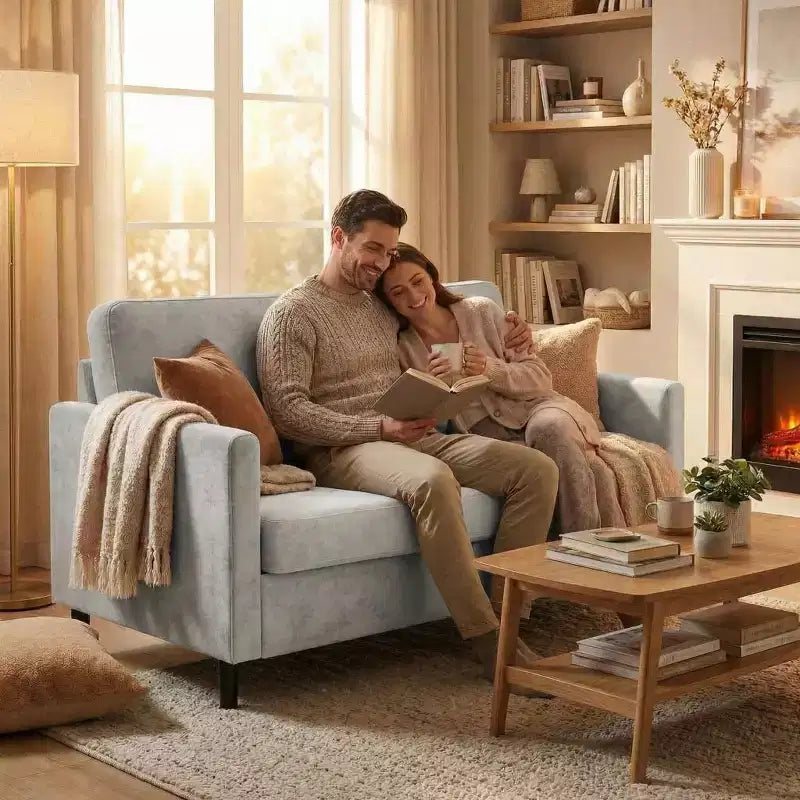 Divano a 2 posti "Loveseat" in simil lino beige / grigio / grigio chiaro