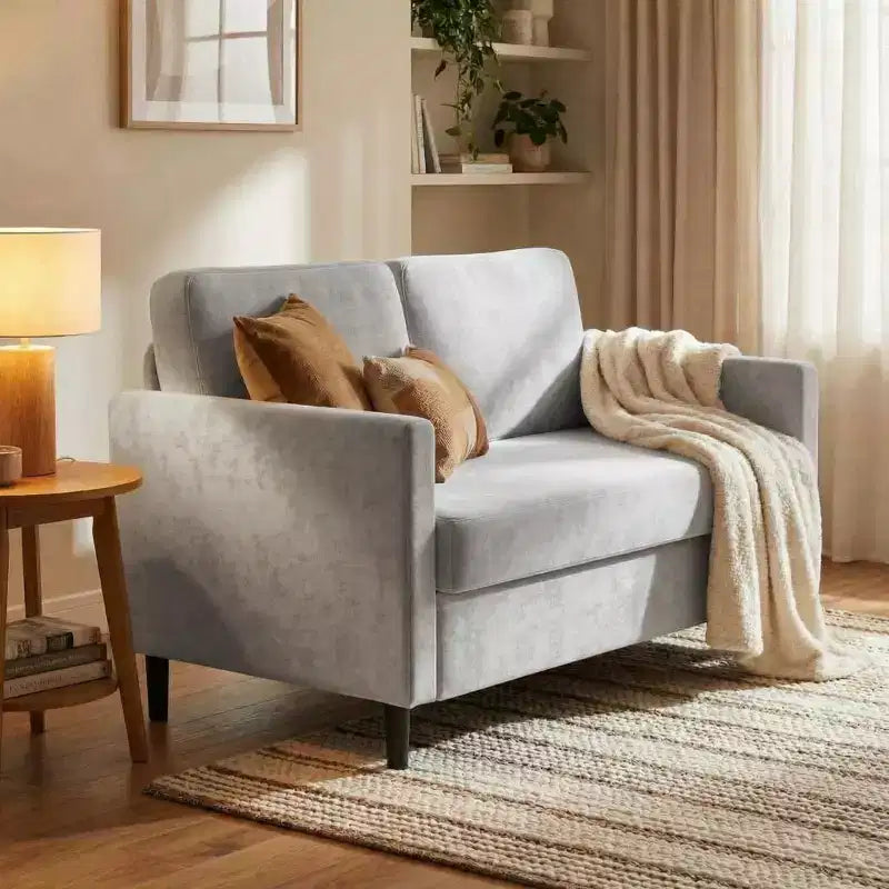 Divano a 2 posti "Loveseat" in simil lino beige / grigio / grigio chiaro
