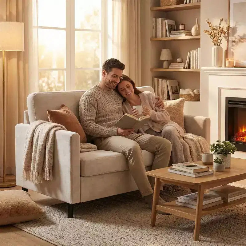 Divano a 2 posti "Loveseat" in simil lino beige / grigio / grigio chiaro