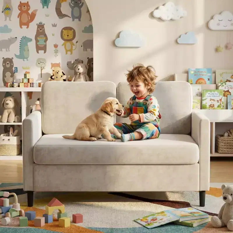 Divano a 2 posti "Loveseat" in simil lino beige / grigio / grigio chiaro