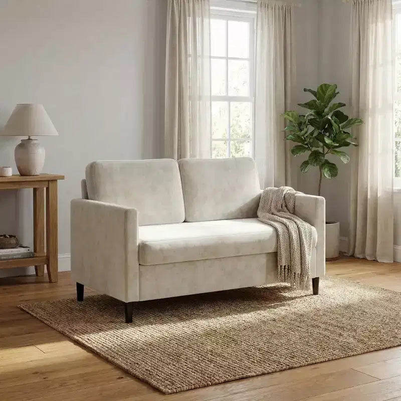 Divano a 2 posti "Loveseat" in simil lino beige / grigio / grigio chiaro