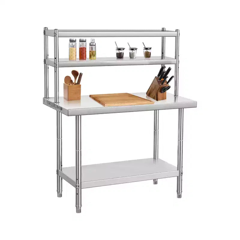 Tavolo da Lavoro in Acciaio Inox Argento 122x61 cm con Ripiano Superiore, Postazione Singola