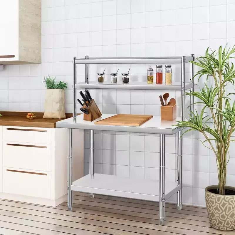 Tavolo da Lavoro in Acciaio Inox Argento 122x61 cm con Ripiano Superiore, Postazione Singola