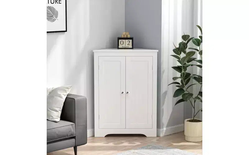 Mobiletto angolare bianco, 2 ante, organizzatore da terra, montaggio da 1 persona