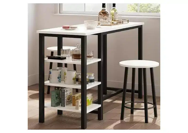 Set tavolo da bar ad altezza bancone rustico marrone e 2 sgabelli imbottiti, 2 posti