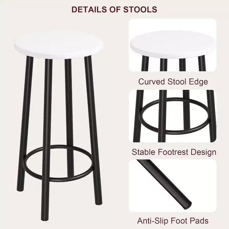 Set tavolo da bar ad altezza bancone rustico marrone e 2 sgabelli imbottiti, 2 posti