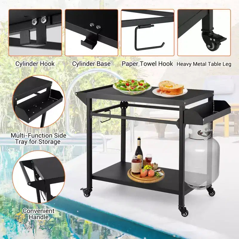 Carrello da esterno per grill nero, con/senza ripiano in rete, per 1 persona