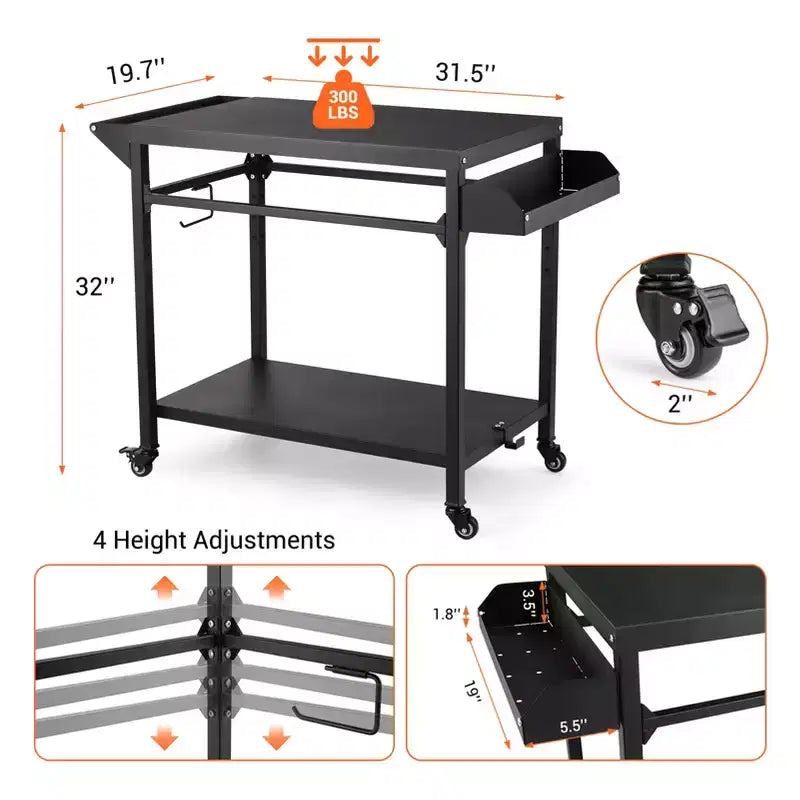 Carrello da esterno per grill nero, con/senza ripiano in rete, per 1 persona