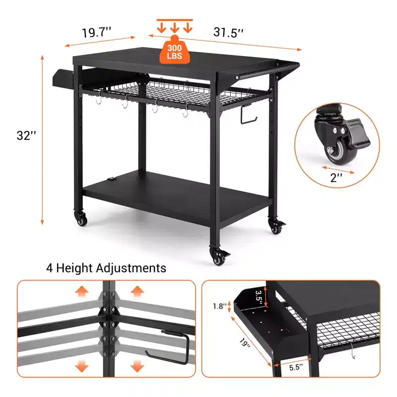 Carrello da esterno per grill nero, con/senza ripiano in rete, per 1 persona