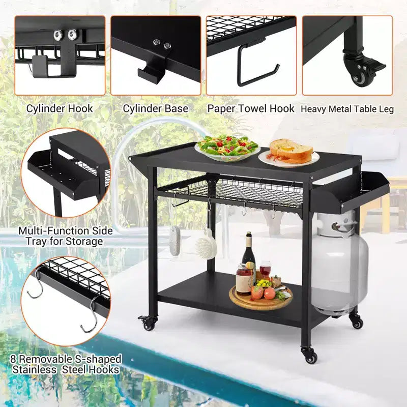 Carrello da esterno per grill nero, con/senza ripiano in rete, per 1 persona