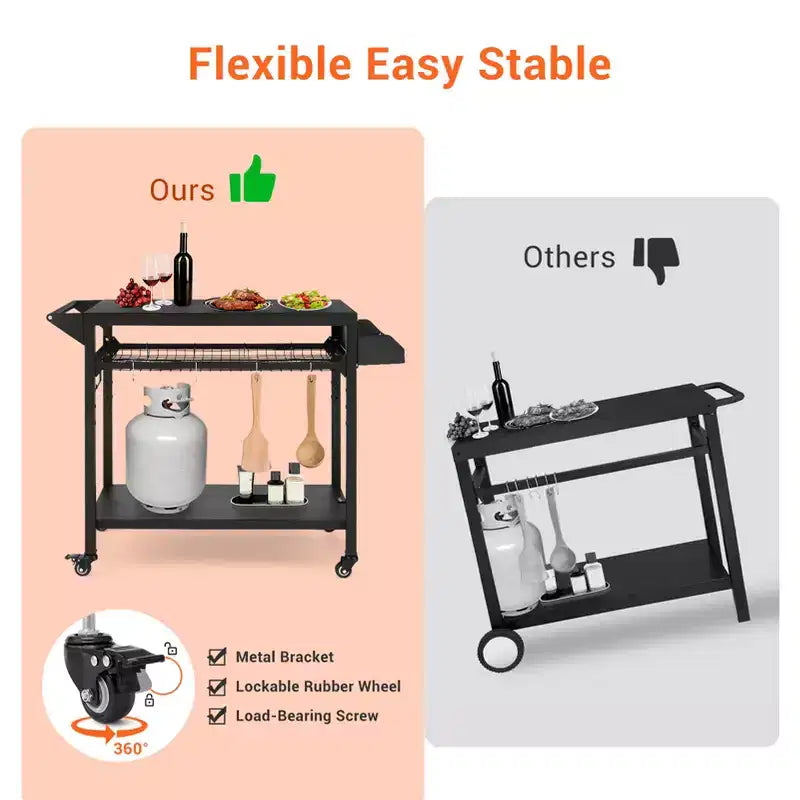 Carrello da esterno per grill nero, con/senza ripiano in rete, per 1 persona