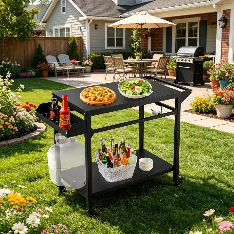 Carrello da esterno per grill nero, con/senza ripiano in rete, per 1 persona