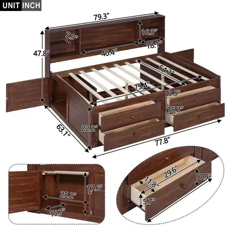 Letto per Capitano Matrimoniale in Legno Marrone con Contenitore – 1 Posto Letto