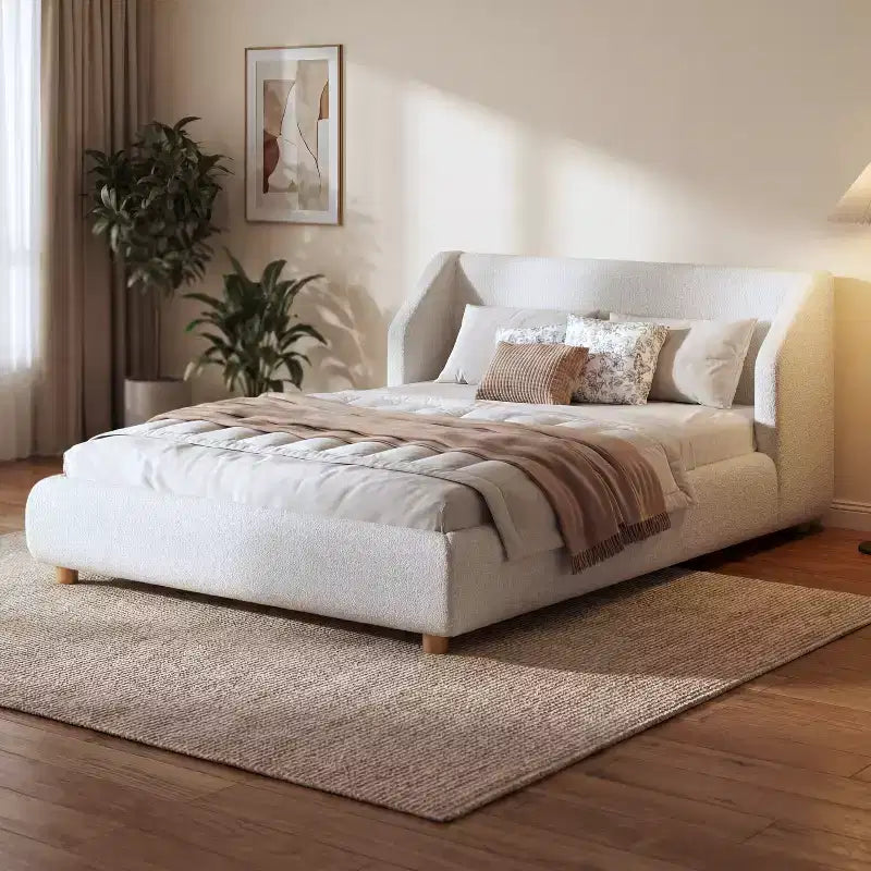 Struttura letto imbottita con testiera ad alette White Wingback – Queen/King