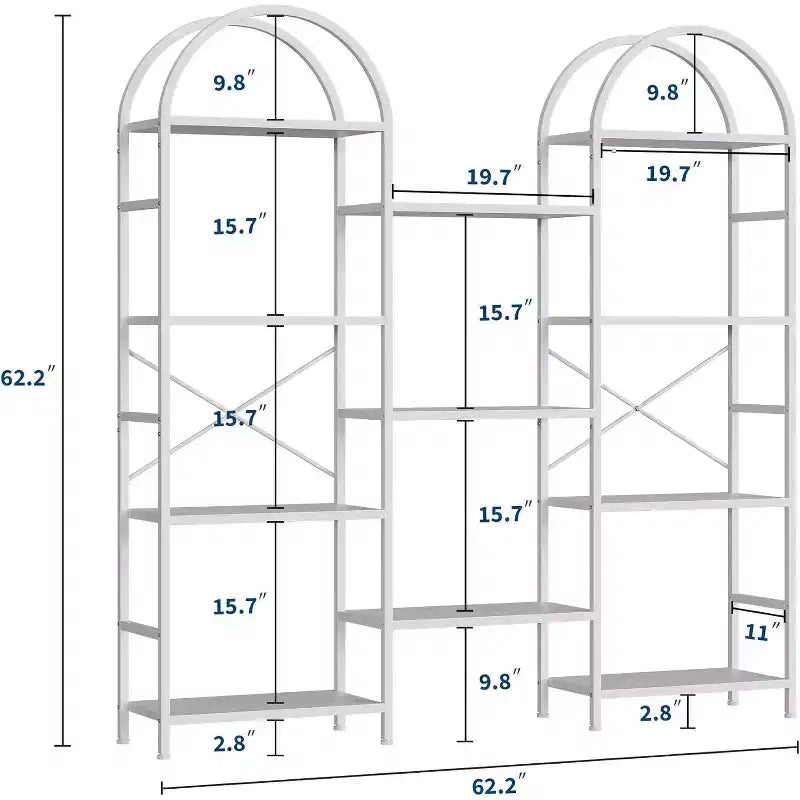 Libreria Ad Arco Nera / Marrone / Bianca, 11 Ripiani, Struttura in Metallo e Legno, Montaggio per 1-2 Persone