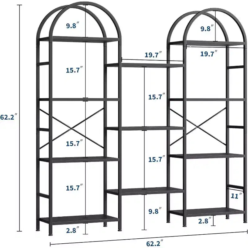 Libreria Ad Arco Nera / Marrone / Bianca, 11 Ripiani, Struttura in Metallo e Legno, Montaggio per 1-2 Persone