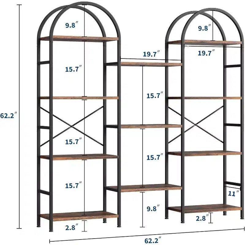 Libreria Ad Arco Nera / Marrone / Bianca, 11 Ripiani, Struttura in Metallo e Legno, Montaggio per 1-2 Persone