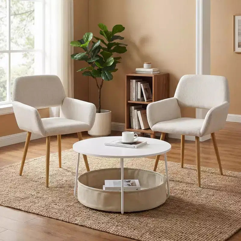 Set sedia d'accento senza braccioli in lino beige e tavolino da caffè, 2 posti