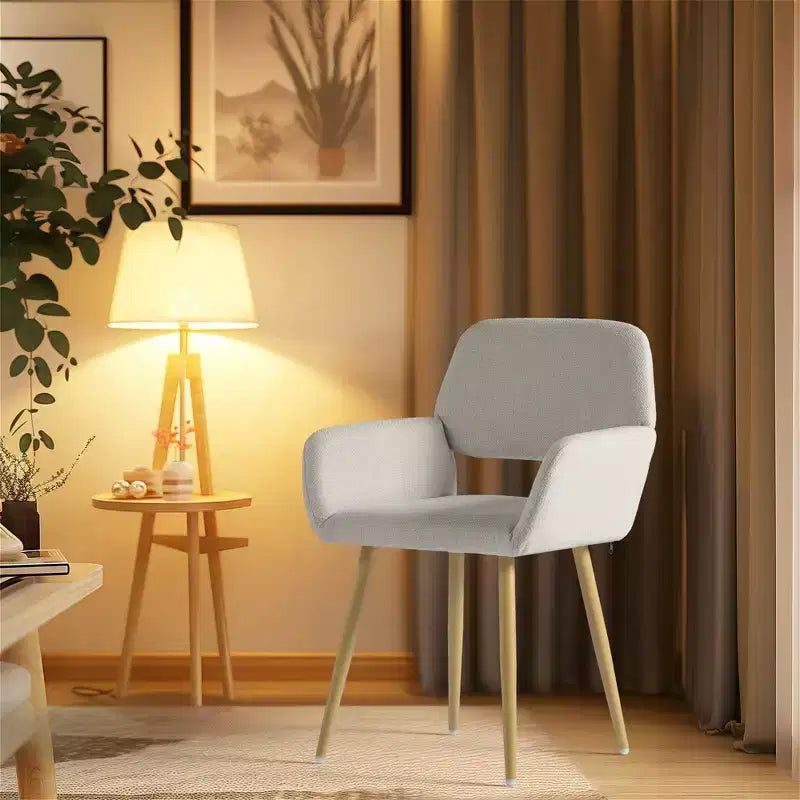 Set sedia d'accento senza braccioli in lino beige e tavolino da caffè, 2 posti