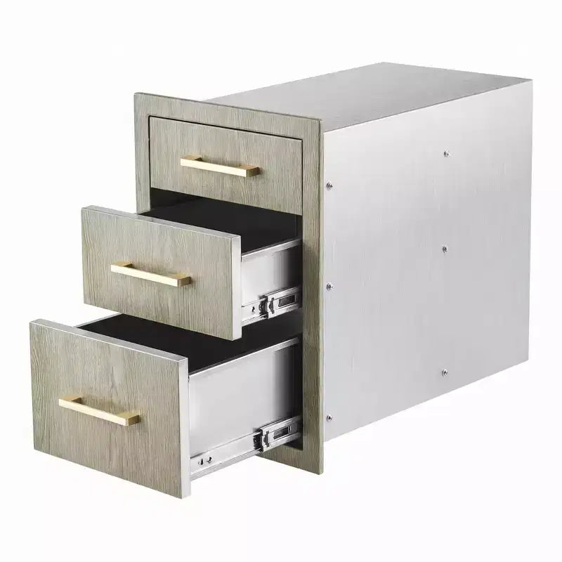 Heavy Duty Stainless Steel Triple Drawer Storage Cabinet, Weather Resistant Flush Mount for Outdoor Kitchen BBQ Island