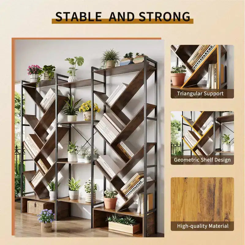 Libreria ad albero a 6 ripiani Nera / Marrone / Bianca, Stile Industriale, Monoposto