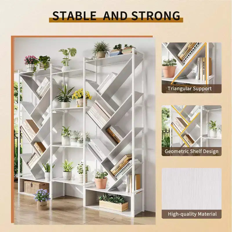 Libreria ad albero a 6 ripiani Nera / Marrone / Bianca, Stile Industriale, Monoposto