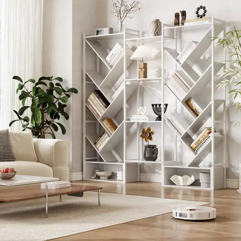 Libreria ad albero a 6 ripiani Nera / Marrone / Bianca, Stile Industriale, Monoposto