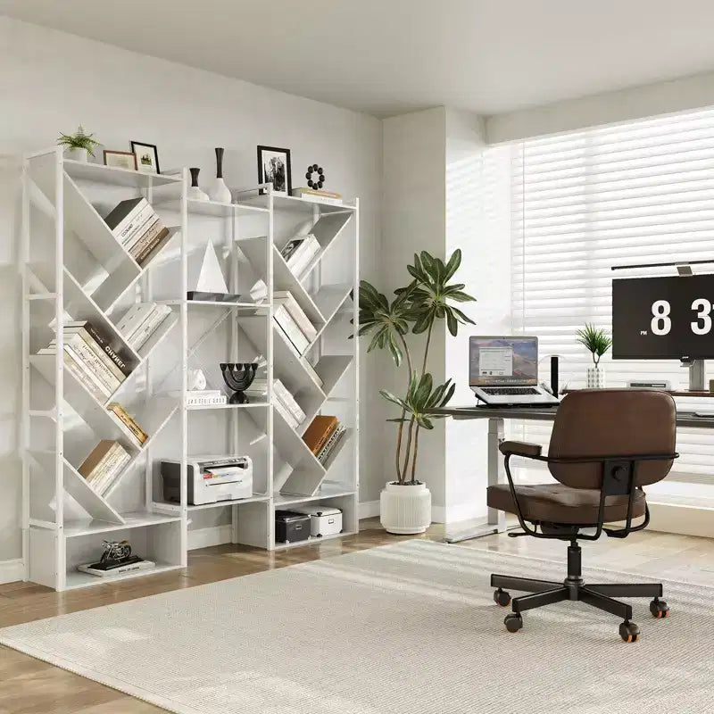Libreria ad albero a 6 ripiani Nera / Marrone / Bianca, Stile Industriale, Monoposto