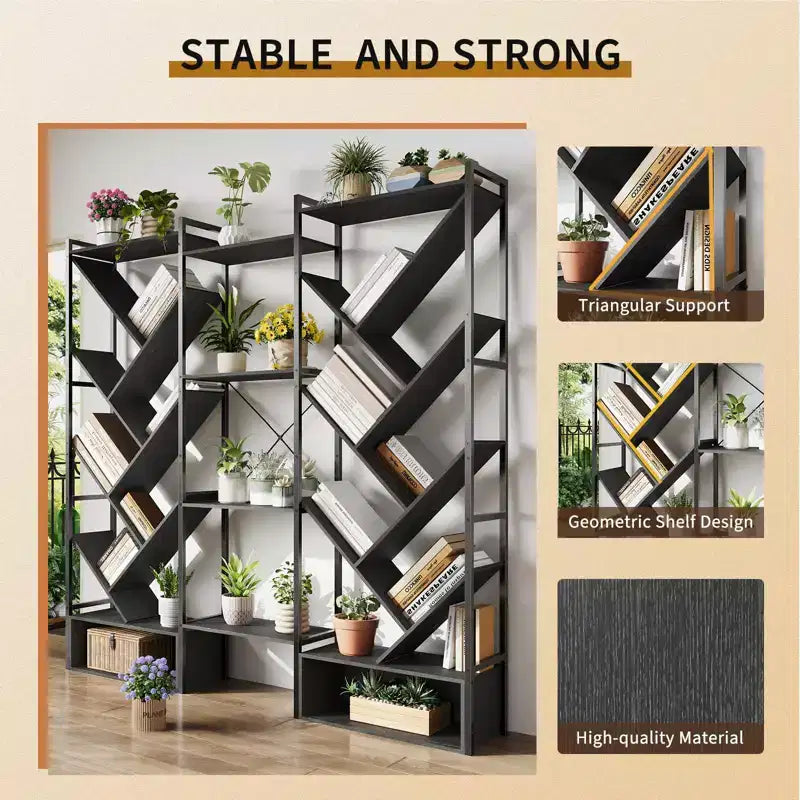 Libreria ad albero a 6 ripiani Nera / Marrone / Bianca, Stile Industriale, Monoposto
