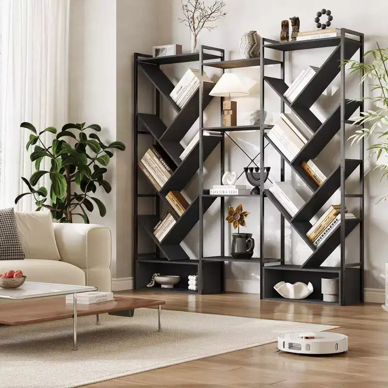 Libreria ad albero a 6 ripiani Nera / Marrone / Bianca, Stile Industriale, Monoposto