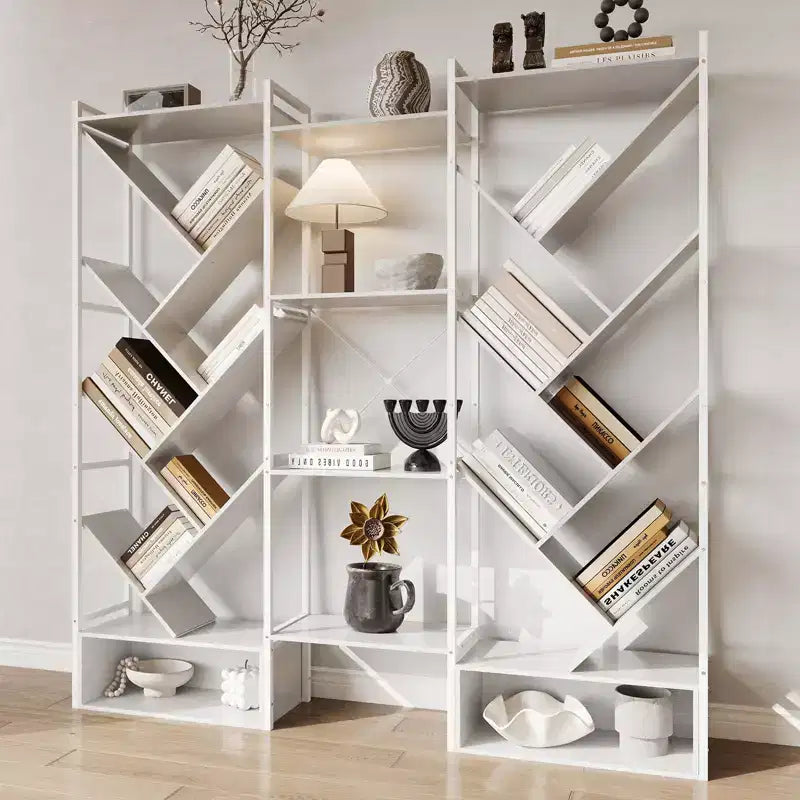 Libreria ad albero a 6 ripiani Nera / Marrone / Bianca, Stile Industriale, Monoposto